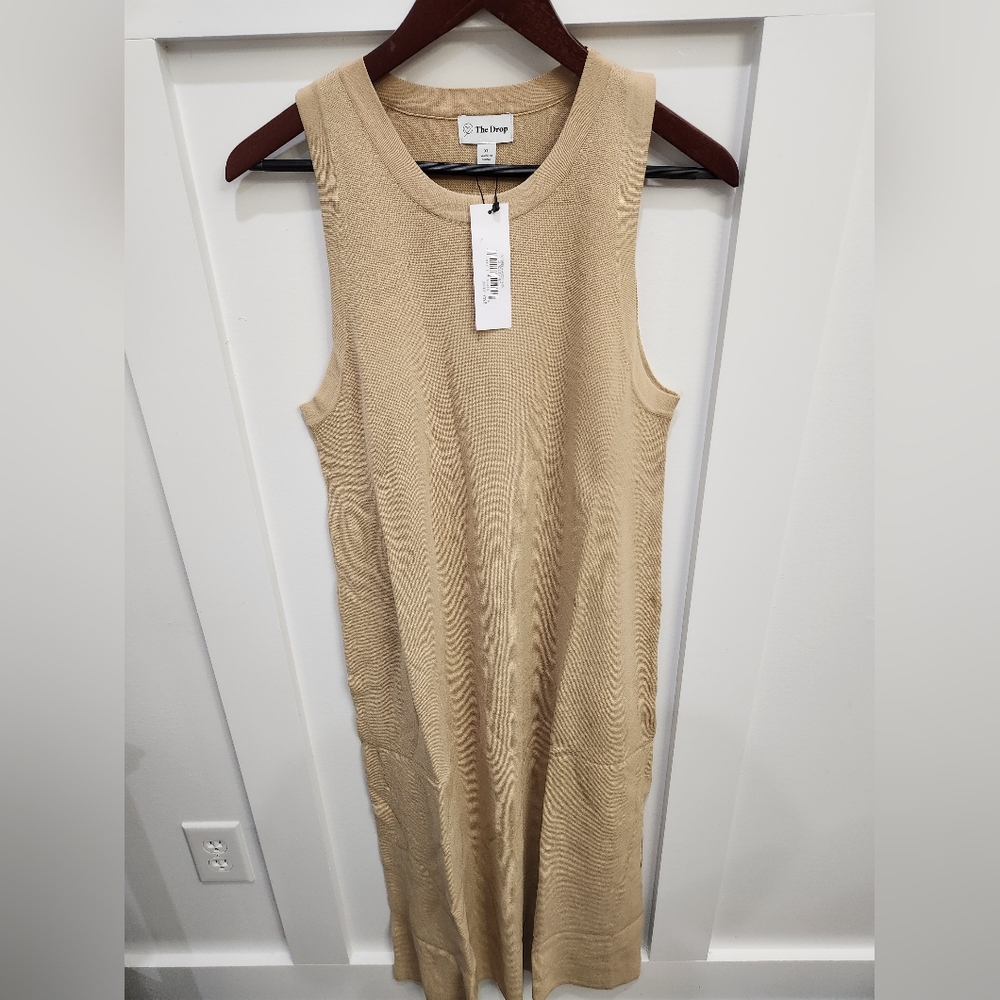 Tan Sleeveless Knit Midi Dress